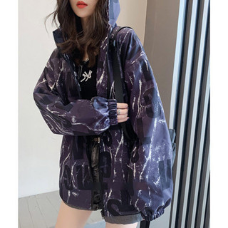 休閒防曬薄款外套女夏季韓版ins潮寬鬆百搭男友風防曬風衣連帽夾克