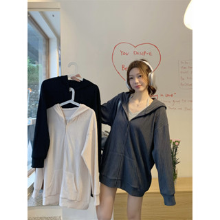 實拍韓版美裝胖MM大碼女裝『40-100㎏可穿』M-4XL早鞦新款大碼女裝外套胖妹妹春鞦寬鬆顯瘦高級感空調衫拉鏈連帽外套