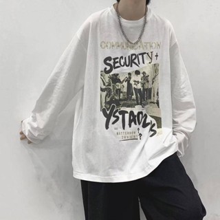 NANS 臺灣現貨 男生長袖 春秋季新款港風長袖ins潮流圓領百搭寬鬆打底學生秋上衣加大T恤衫