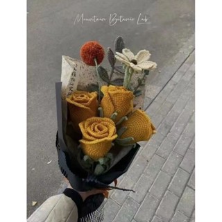 成品手工編織東巴花束 diy復古毛線鉤織酒杯情人節玫瑰 針織花束伴手禮品 鈎針毛綫花束成品 敎師節禮物 母親節女友閨蜜