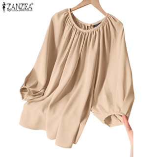 Zanzea 女士休閒褶襉插肩袖圓領寬鬆上衣