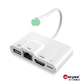 可選隔日到貨>IOS26最新晶片｜蘋果L轉 RJ45網路/HDMI四合一轉接器｜SY-OTG-A01