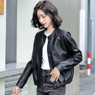 時尚 立領 皮衣 外套 女 短款 2024年 春秋 新款 韓版 小個子 洋氣 休閒 皮夾克