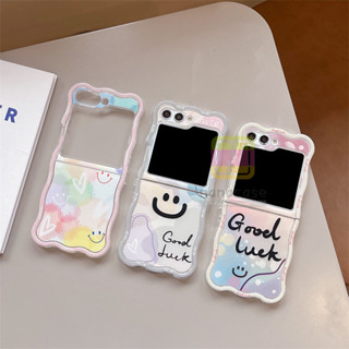 SAMSUNG 可愛ins風格炫彩笑臉波浪框tpu矽膠手環手機殼三星galaxy Z Flip 6 Flip 5 Fli