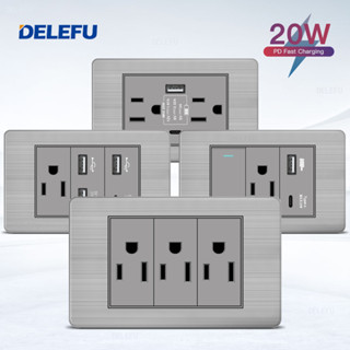 （現貨快速出貨）DELEFU 灰色不鏽鋼 臺規 雙USB埠 開關 壁插 2.1A 充電 USB 充電 壁插 插座充電器