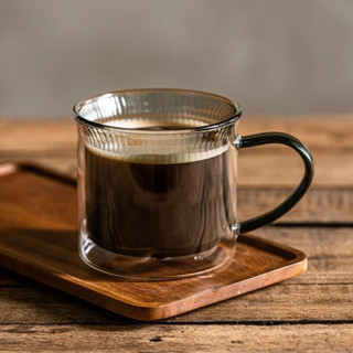雙層咖啡杯耐熱玻璃水杯子高硼矽帶把手隔熱雙層杯茶杯精緻家用條紋拿鐵杯