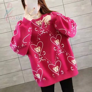 加肥加大碼胖mm2-300斤女大版寬鬆260春秋薄款長袖卡通小熊衛衣潮 圓領衛衣 秋冬衛衣 印花長袖大學t 【PAPA】
