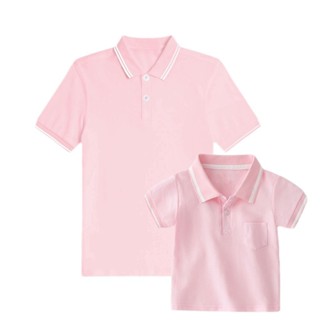 Soffny 粉色爸爸和兒子棉 Polo 衫男士超大休閒棉襯衫短袖 T 恤上衣男孩女孩兒童兒童家庭套裝