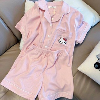 🌈Smile Kids🌈女童睡衣 臺灣出貨 卡通Kitty貓女童睡衣薄款夏季小女孩新款短袖套裝兒童家居服外穿