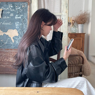 INS博主款春秋設計感炸街複古黑色寬鬆PU西裝皮衣外套女