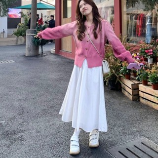 漸變粉色甜美設計感針織開衫女春秋高階感小香風短款毛衣外套春季