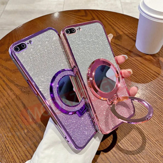 適用於 IPhone 7 Plus 手機殼軟矽膠電鍍 TPU 軟殼 IPhone 8 Plus 手機殼帶磁性支架鏡子