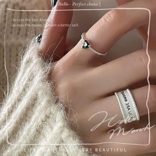 🌱BoBo-飾品|輕奢| 個性字母白色戒指女時尚氣質簡約愛心開口指環ins食指戒潮 情侶戒指 鈦鋼戒指 男生尾戒 戒指