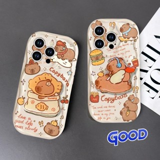 奶油邊水豚支架 OPPO A98 A78 A57 Reno 13Pro 11Pro 10Pro+ 8Pro 防摔手機殼