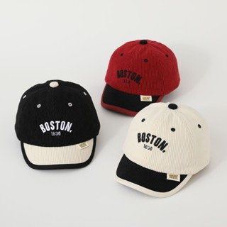 寶寶帽子BOSTON字母刺繡秋季戶外防曬兒童燈芯絨棒球帽