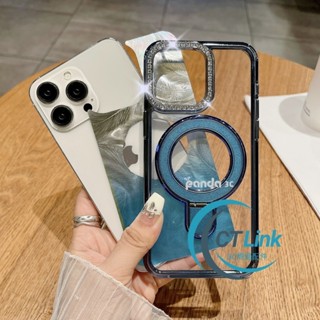 超薄磁吸支架 閃粉卡紙 鑲鑽鏡頭框 適用於 iPhone 16E 15 14 13 12 11 Pro Max 手機殼