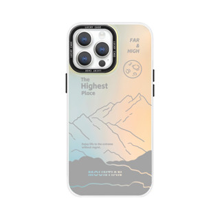 適用於簡約黑色山峰鐳射手機殼iPhone15Promax小米14華為mate60紅米k70蘋果15/13小眾磁吸oppo