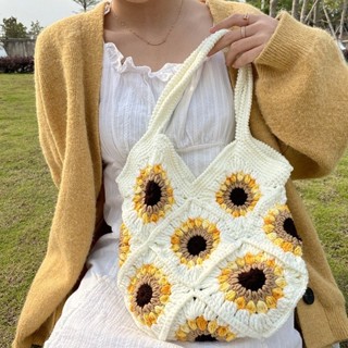 diy 手工編織包包 DIY hand woven bagMiss 手工編織包毛線鉤針可愛向日葵自製diy材料包手提單肩