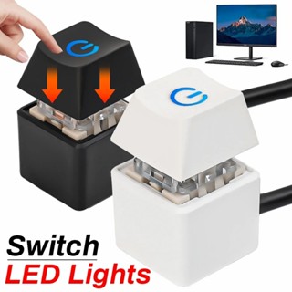 藍色 LED 燈開關按鈕 - 家庭辦公電腦配件 - PC 主機板啟動電源開關 - 1.96M 延長線 - 外部電腦桌面開關
