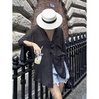 實拍韓版美裝胖MM大碼女裝『40-150㎏可穿』M-4XL法式波點複古雪紡襯衫女夏天薄款防曬襯衣外套慵懶風顯瘦氣質上衣