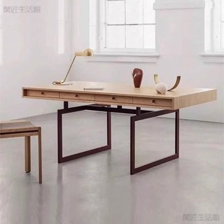 辦公桌 臥室桌子 桌子 梳妝臺 學習桌 工作桌 工作臺 中古復古風書桌設計師家用意式輕奢辦公桌 極簡臥室北歐實木電腦桌