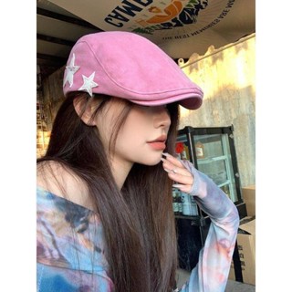 現貨 美式復古前進帽女春夏季星星反戴鴨嘴貝雷帽英倫休閒顯臉小畫家帽