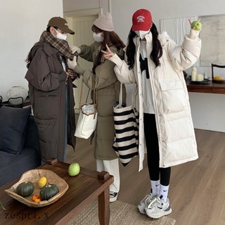 俄羅斯韓版大口袋羽絨棉服女中長款過膝寬鬆加厚時尚連帽棉衣外套 羽絨棉服 鋪棉外套 冬天外套 保暖外套 羽絨棉外套