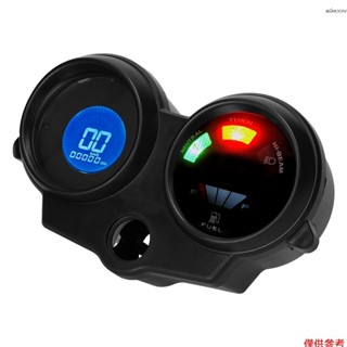 機車速度里程錶 數字液晶儀表 7色背光轉速錶 油量表 KM/H和MPH切換 帶轉向燈/大燈/空擋指示燈 12V 黑色
