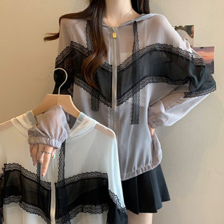 M-4XL 中大尺碼防曬罩衫 韓系洋氣休閒百搭時尚設計感拉鏈連帽防曬開衫 防曬外套 顯瘦外套 防曬衫 遮陽 顯瘦上衣