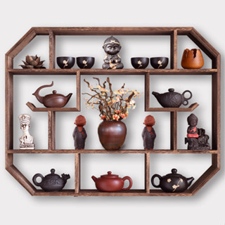 JH現貨 小博古架 擺件展示架 茶壺架 茶具架 茶壺展示架 藝品架 茶具收納 實木博古架 茶具展示架 壁掛展示架