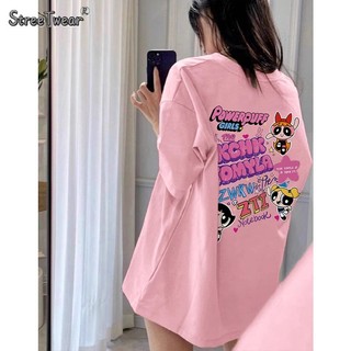 臺灣出貨！飛天 小女警印花t 韓版短袖t恤 Oversize上衣男女可穿大尺碼短tee正韓衣服情侶款衣服粉色t恤上衣