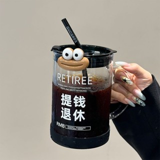 大容量吸管玻璃杯 個性咖啡杯 1000ml 辦公室水杯 果汁杯 帶蓋 ins 高顏值 隨行杯