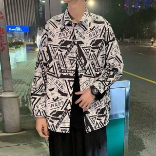 NANS 臺灣現貨 長袖襯衫 襯衫男長袖港風潮牌字母印花嘻哈工裝上衣早秋ins潮流襯衣薄外套