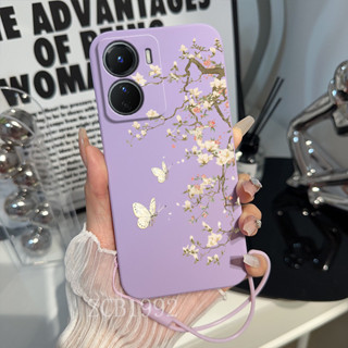 外殼OPPO A57 4G 2022 A57 5G 2022 A77S 4G TPU手機殼帶白蝴蝶杏樹紋減震軟殼防摔手繩