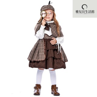 【萬聖節特輯】Lolita服 英倫學院風 cosplay服裝 表演服裝 尾牙活動 兒童偵探福爾摩斯套裝含披肩眼鏡