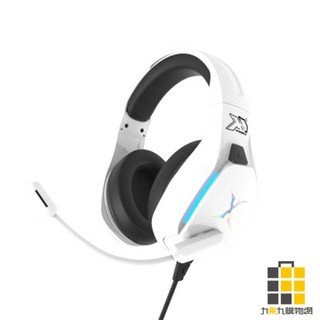 FOXXRAY星航者電競白色耳機麥克風【九乘九文具】麥克風 白色 可定位收音角度 3D拼接網布 雙側藍色條狀發光