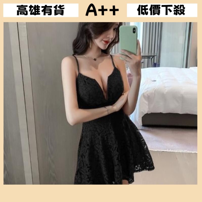 [A+優選]高雄出貨 大尺碼女裝 韓版新款時尚低胸深v領吊帶蹦迪酒吧夜總會性感連衣裙子女裝