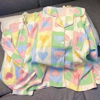 Smile Kids 兒童秋冬睡衣 臺灣出貨 童裝睡衣新款多巴胺愛心春秋季長袖長褲可外穿可愛洋氣家居服套裝