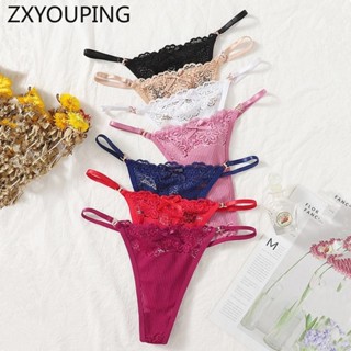 Zxyouping 4 件蕾絲丁字褲低腰內褲女 T 內褲無縫內衣