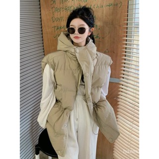 背心外套 馬甲外套 羽絨背心 大碼馬甲加厚羽絨棉服馬甲女保暖連帽背心馬夾坎肩外套