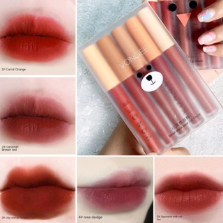5pcs/Set 啞光柔霧可愛卡通小熊唇釉套裝口紅套裝/口紅套裝唇釉唇彩套裝持久保濕補水豐唇不暈染唇部