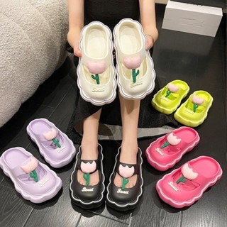 【DOMO】踩屎感厚底涼拖鞋女外穿2024年新款居家可愛花朵防滑包頭洞洞半拖