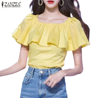 Zanzea 女式韓版時尚圓領荷葉邊短袖寬鬆上衣