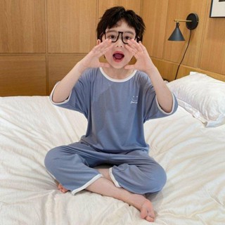 🌈Smile Kids🌈兒童睡衣 臺灣出貨 童裝男童睡衣夏裝薄款2024中大童家居服休閒舒適冰絲空調服兩件套
