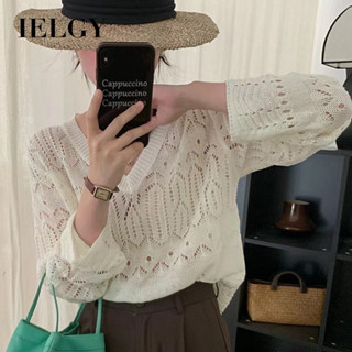 IELGY 復古慵懶風鏤空針織長袖上衣女