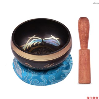 經文佛音碗套裝 8.5cm口徑經文缽 + 普通木棒 + 8cm圈墊（圈墊顏色隨機）