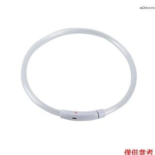 寵物發光項圈 PVC寵物項圈USB充電狗狗夜光圈LED安全遛狗脖套 內建電池 M（35cm）白色
