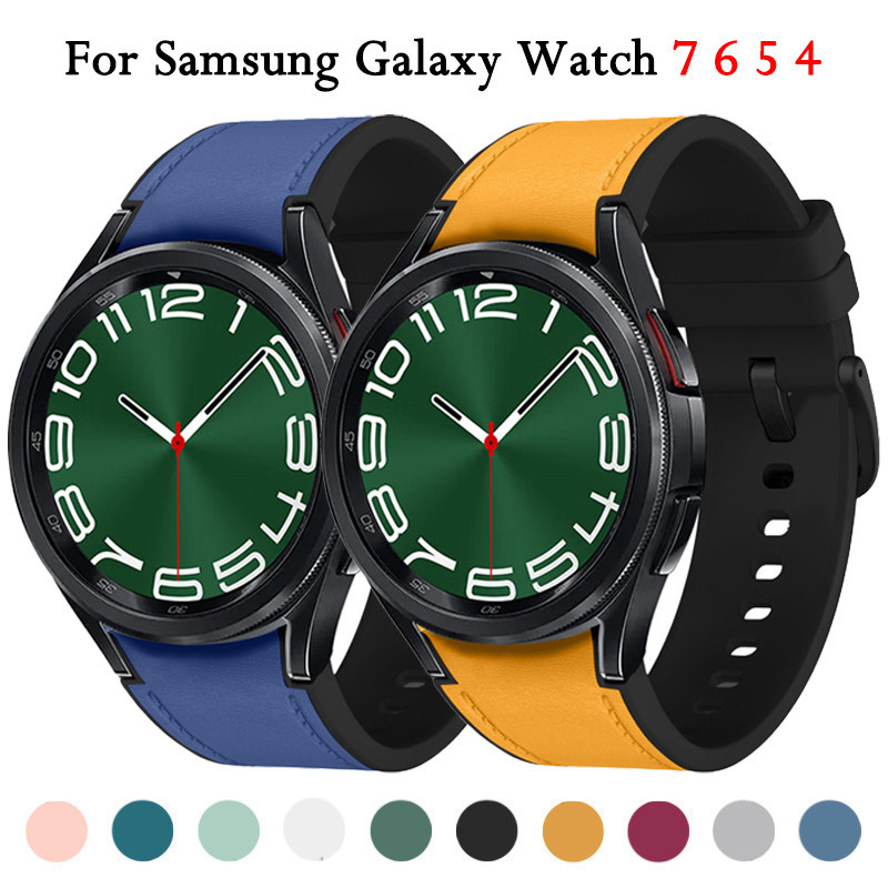 SAMSUNG 矽膠錶帶和皮革錶帶兼容三星 Galaxy Watch 7 6 5 4 40mm/44mm 5 Pro 4