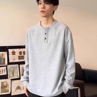 NANS 臺灣現貨 長袖男 2024秋新款圓領長袖t恤男士百搭寬鬆復古體恤衫休閒運動上衣tee