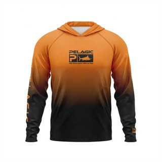 Pelagic 釣魚連帽襯衫 UPF50+ 長袖釣魚服夏季防曬速乾釣魚 T 恤 Camisa De Pesca
